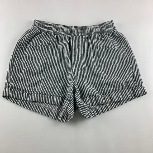 Old Navy Black White Striped High Rise Linen Blend Pull On Shorts XS - Picture 1 of 5